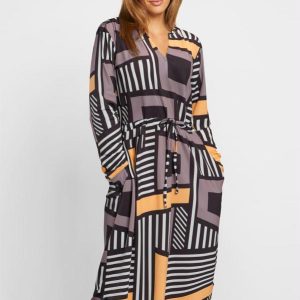 Vestido Manga Longa Abstrato Preto