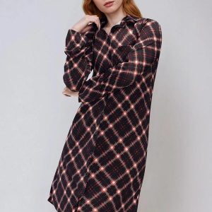 Vestido Manga Longa Xadrez Vermelho