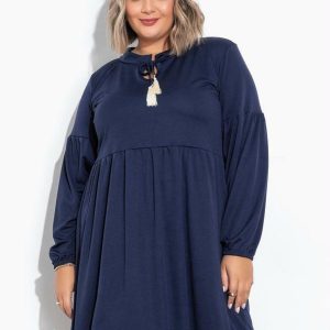 Vestido Marinho Mangas Bufantes Plus Size