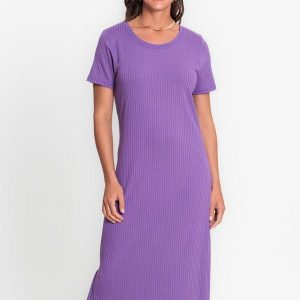 Vestido Midi Canelado Básico Roxo