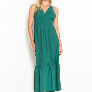 Vestido Midi Decote V em Tricoline Verde
