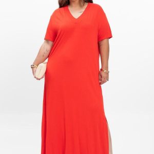 Vestido Midi Feminino Plus Size Laranja