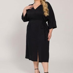 Vestido Midi com Faixa na Cintura Preto