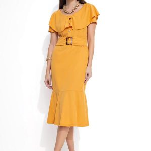 Vestido Mostarda com Faixa Fixa