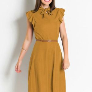 Vestido Mostarda com Gola Laço