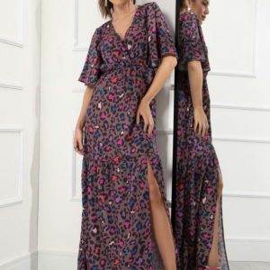 Vestido Onça Color com Fenda