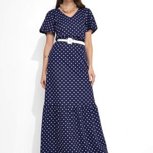Vestido Poá Azul com Babado