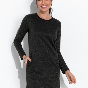 Vestido Preto em Moletom com Fio Metalizado