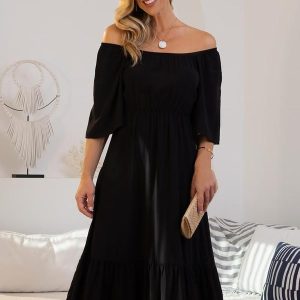 Vestido Preto em Viscose Plana