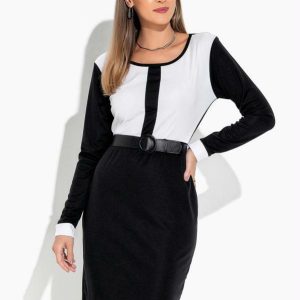 Vestido Preto/Branco com Recorte