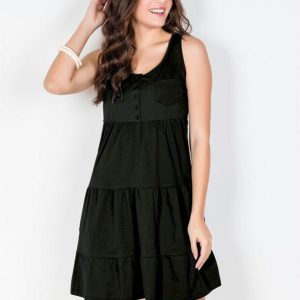 Vestido Regata com Babados Preto