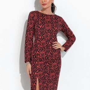 Vestido Tigre Vermelho com Mangas Longas e Fenda