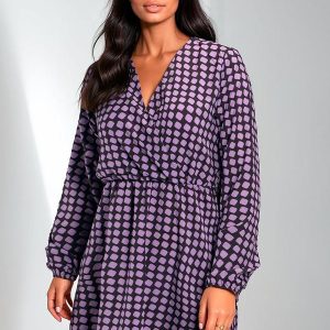 Vestido Transpassado Geométrico Roxo