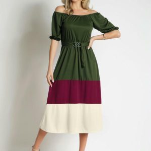 Vestido Tricolor Verde com Fivela