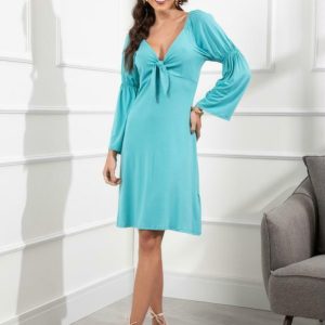 Vestido Verde Água com Elástico nas Mangas