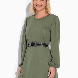 Vestido Verde Militar com Mangas Bufantes