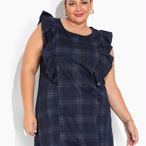 Vestido Xadrez Azul com Babados Plus Size