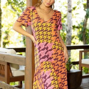 Vestido Xadrez Color com Recorte Mullet