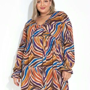 Vestido Zebra Bege com Babado Plus Size