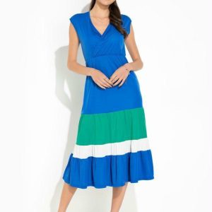 Vestido com Babado Tricolor