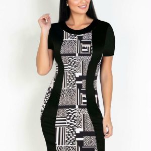 Vestido com Recortes Mix Preta