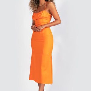 Vestido de Alça em Viscose Laranja