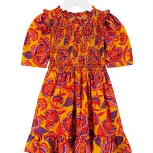 Vestido de Menina Florida Laranja