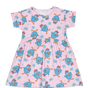 Vestido em Meia Malha Galinha Pintadinha Rosa