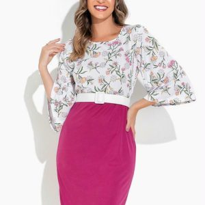 VestidoFloral Branca Manga Ampla