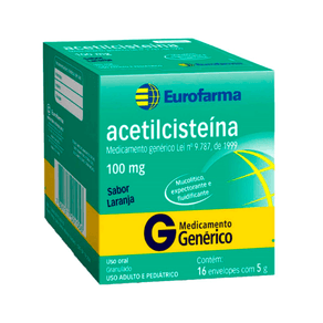 Acetilcisteína 100mg Eurofarma Granulado Sabor Laranja 16 Envelopes 5g Cada