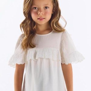 Bata Infantil Algodão com Renda Bege