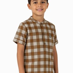 Bata Infantil em Algodão Xadrez Laranja