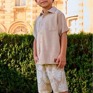 Bermuda Infantil Menino Folhagem Milon Bege
