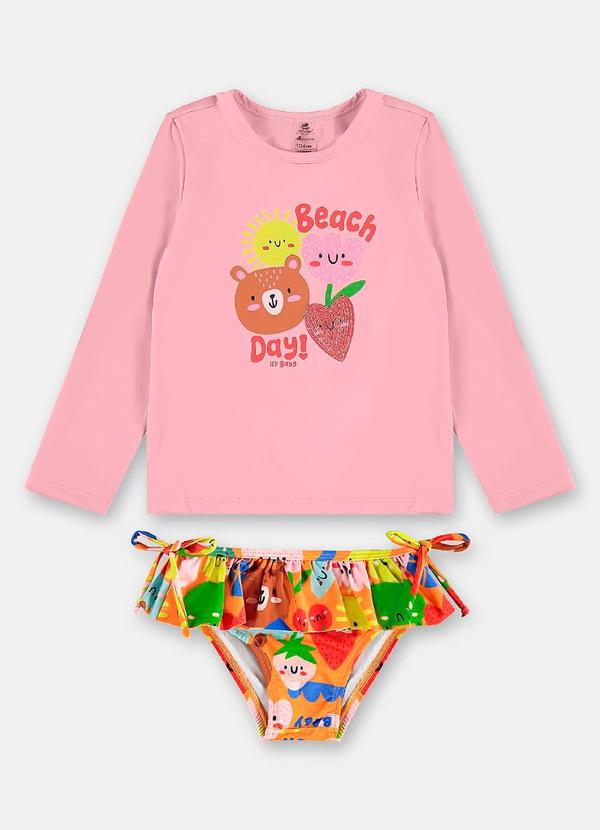 Biquíni Manga Longa Infantil Fps+50 Rosa