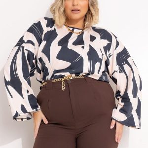 Blusa Abstrata em Malha com Elastano