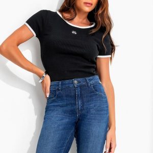 Blusa Baby Rib Contraste Jj Preto