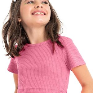 Blusa Básica Cropped em Ribana Rosa Pink