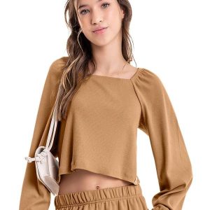 Blusa Cropped Básica Juvenil Marrom