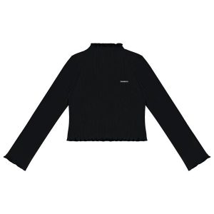 Blusa Cropped Canelada Menina Preto