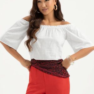 Blusa Cropped Ombro a Ombro em Algodão Branco
