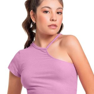 Blusa Cropped Ribana Canelada Juvenil Rosa