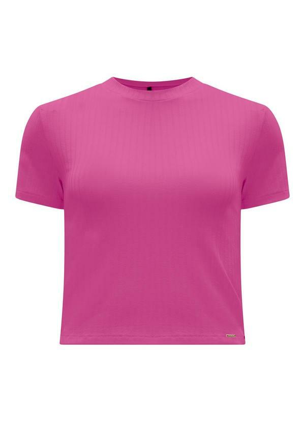 Blusa Cropped em Malha Canelada Rosa