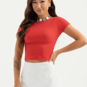 Blusa Cropped em Malha Texturizada Vermelho