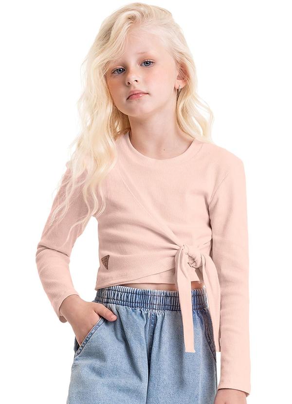 Blusa Cropped em Ribana Juvenil Rosa