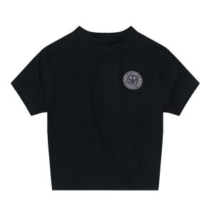 Blusa Cropped em Ribana Menina Preto