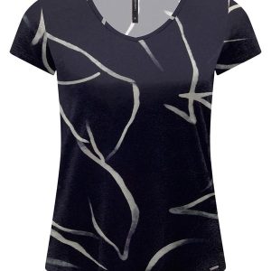 Blusa Estampada D com Decote em V Azul