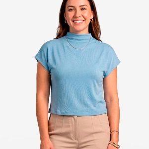 Blusa Feminina com Gola Chaminé Azul