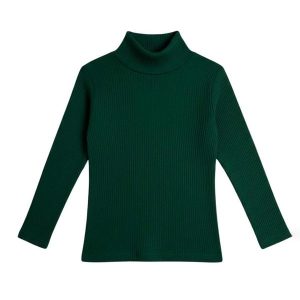 Blusa Infatil Gola Alta em Ribana Verde Escuro