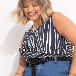 Blusa Listrado Irregular em Malha com Elastano
