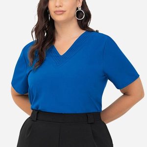Blusa Manga Curta Plus Size Azul